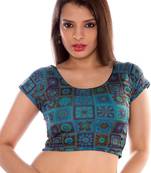 Turquoise printed lycra fabric stitched blouse