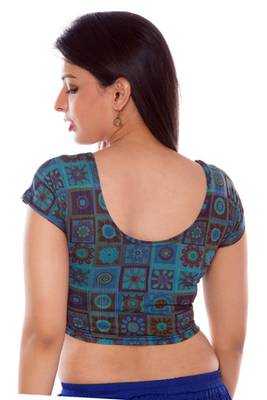Turquoise printed lycra fabric stitched blouse 4