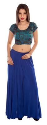 Turquoise printed lycra fabric stitched blouse 2
