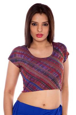 Maroon printed lycra fabric stitched blouse 1