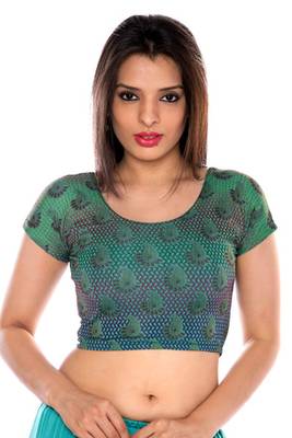 Teal printed lycra fabric stitched blouse 1