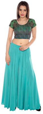 Teal printed lycra fabric stitched blouse 2