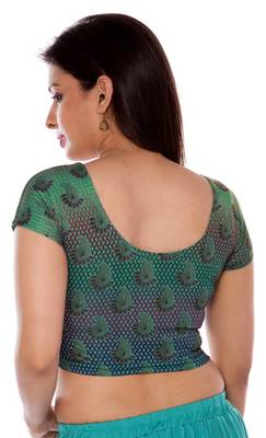 Teal printed lycra fabric stitched blouse 4