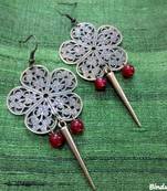 Brass_Flower_Red_Beads_Spear_Earrings