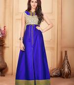 Royal blue embroidered silk party-wear-kurtis