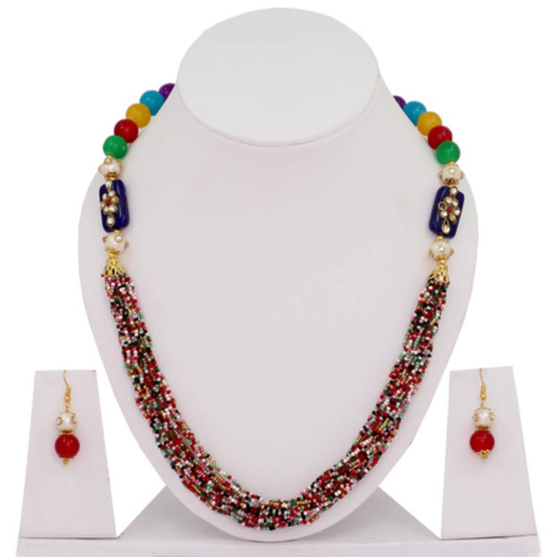 Multi Color Puwai Work Indian Fashion Women Neckalce Set