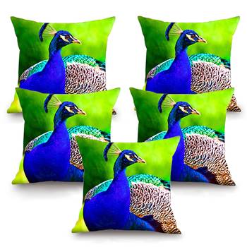 Peacock HD Digital Premium Cushion Cover - Set of 5 (16 x 16 Inch) 1
