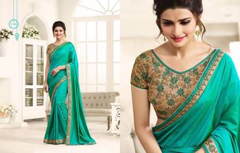 Green embroidered art silk saree with blouse 2