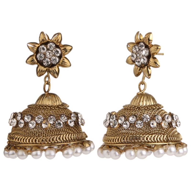 Oxidised Crystal & Pearl Traditional Jhumka Jhumki Earrings for Girls