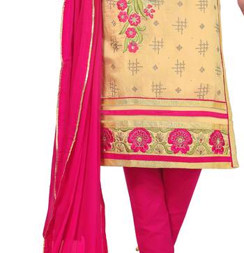  Women Yellow embroidered cotton poly unstitched salwar with dupatta  4
