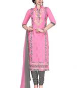  Women Pink embroidered cotton poly unstitched salwar with dupatta 