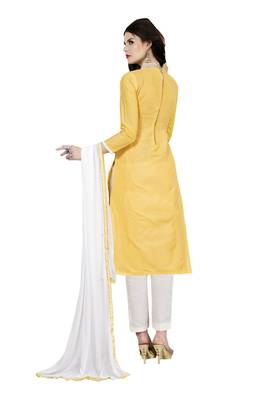  Women Yellow embroidered cotton poly unstitched salwar with dupatta  3