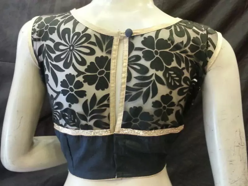 Black emboss net blouse