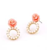 Pink Rose Pearl Hoop Stud Earrings