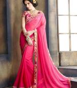 Pink embroidered Georgette saree with blouse (Best Quality)