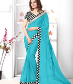 Turquoise embroidered chiffon saree with blouse
