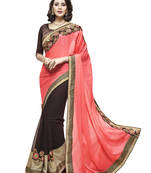 Red embroidered faux georgette saree with blouse