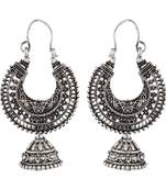 Silver Metal Hoop Jhumka Earrings