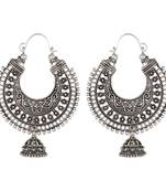 Silver Big Oxidised Hoop Jhumka Earrings