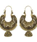 Gold Pearl Oxidised Hoop Earrings