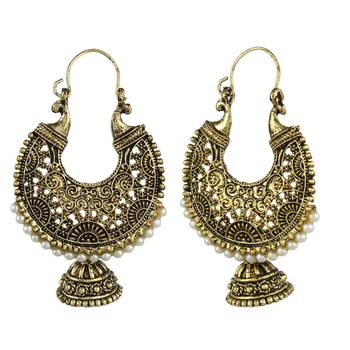 Gold Pearl Oxidised Hoop Earrings 2