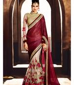 Dark maroon embroidered georgette saree with blouse