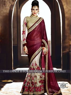 Dark maroon embroidered georgette saree with blouse 2