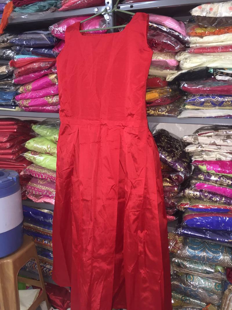 Red plain silk semi stitched party wear gowns