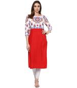 red printed crepe stitched kurti