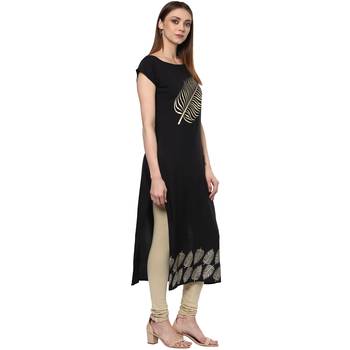 black printed crepe stitched kurti 3