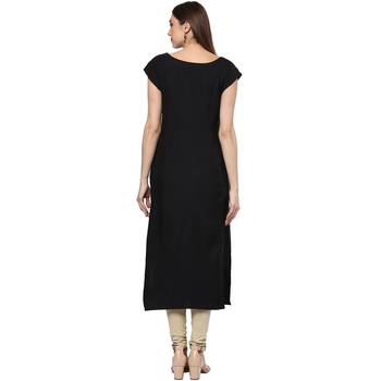 black printed crepe stitched kurti 4