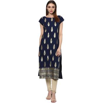 blue printed crepe stitched kurti 1