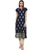 blue printed crepe stitched kurti