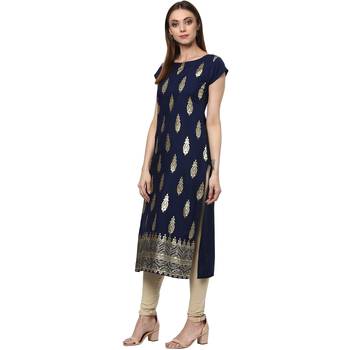 blue printed crepe stitched kurti 2