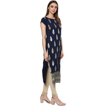 blue printed crepe stitched kurti 3