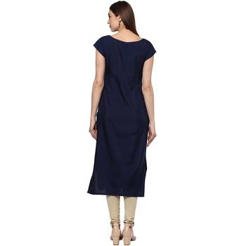 blue printed crepe stitched kurti 4
