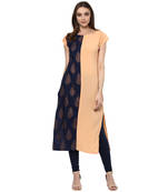 blue printed crepe stitched kurti