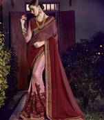 Maroon embroidered chiffon saree with blouse