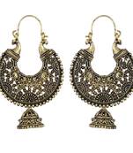 Gold Black Metal Oxidised Hoop Jhumka Earrings