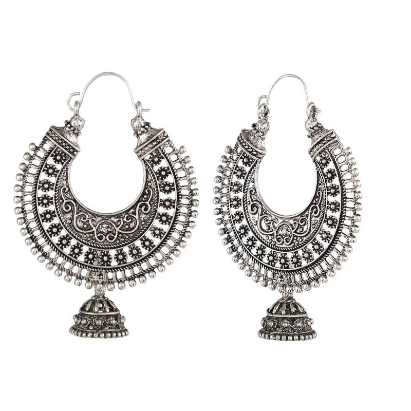 Silver Black Metal Oxidised Hoop Earrings Online Silver Black Metal Oxidised Hoop Earrings