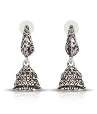 Silver Black Metal Oxidised Jhumki Earrings 1