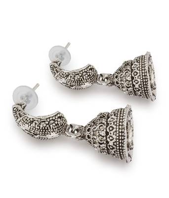 Silver Black Metal Oxidised Jhumki Earrings 2