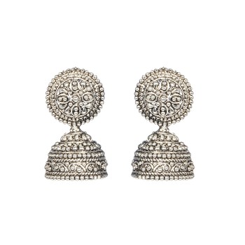 Silver Fusion Black Metal Jhumka Earrings Online Silver Fusion Black Metal Jhumka Earrings