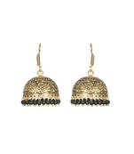 Black Emerald  Beads Golden Textured Jhumka Earring