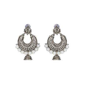 Silver Chandbali Jhumka Pearl Earrings 1