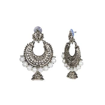 Silver Chandbali Jhumka Pearl Earrings 2