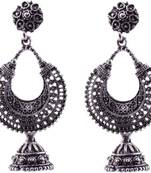 Silver Black Metal Jhumka Hoop Earrings