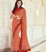 Light orange printed georgette saree with blouse