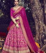 Dark rani pink embroidered silk unstitched lehenga