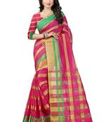 Red plain cotton silk saree with blouse